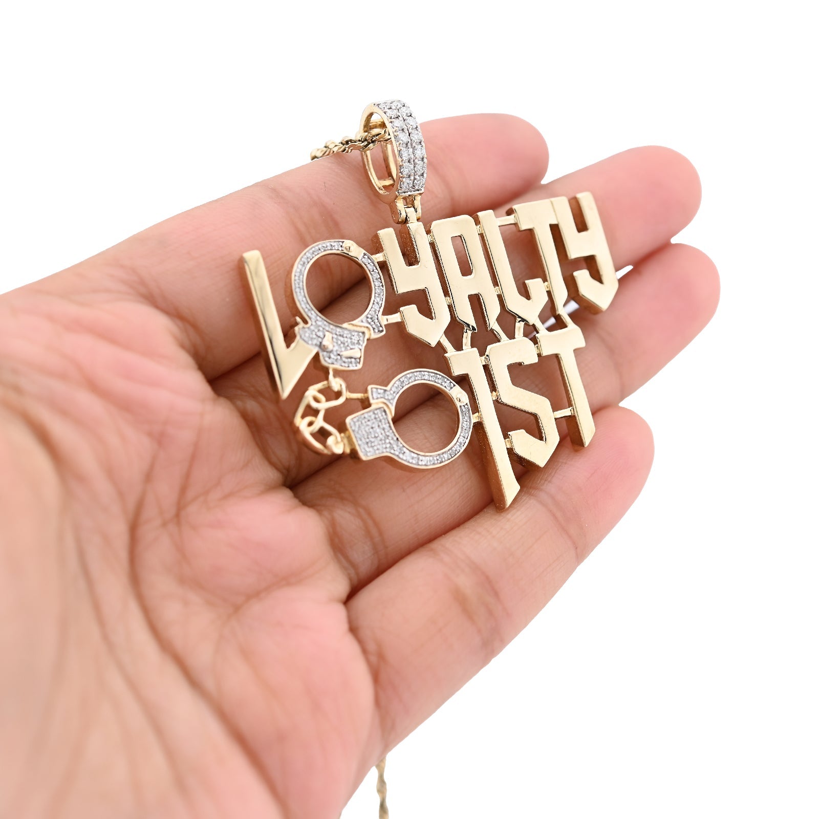 10K Yellow Gold 1CT Natural Round Diamond "Loyalty First" Men Custom Charm 2" Pendnat - Elite Jewelers - Charms & Pendants