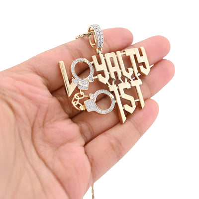 10K Yellow Gold 1CT Natural Round Diamond "Loyalty First" Men Custom Charm 2" Pendnat - Elite Jewelers - Charms & Pendants
