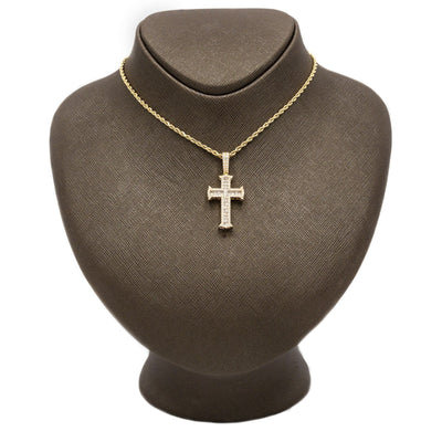 10k Yellow Gold 1CTW Lab Round/Baguette Diamond 2 Layer Cross Pendant 4g Charm - Elite Jewelers - Charms & Pendants