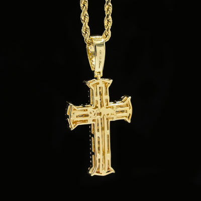 10k Yellow Gold 1CTW Lab Round/Baguette Diamond 2 Layer Cross Pendant 4g Charm - Elite Jewelers - Charms & Pendants