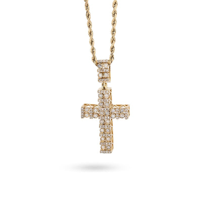 10k Yellow Gold 1CTW Pure Diamond Double Cluster Cross Pendant 6g Cageback Charm - Elite Jewelers - Charms & Pendants