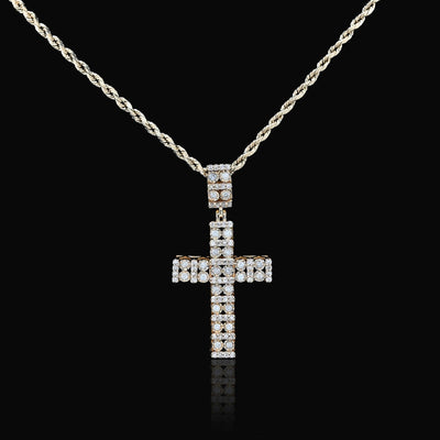 10k Yellow Gold 1CTW Pure Diamond Double Cluster Cross Pendant 6g Cageback Charm - Elite Jewelers - Charms & Pendants