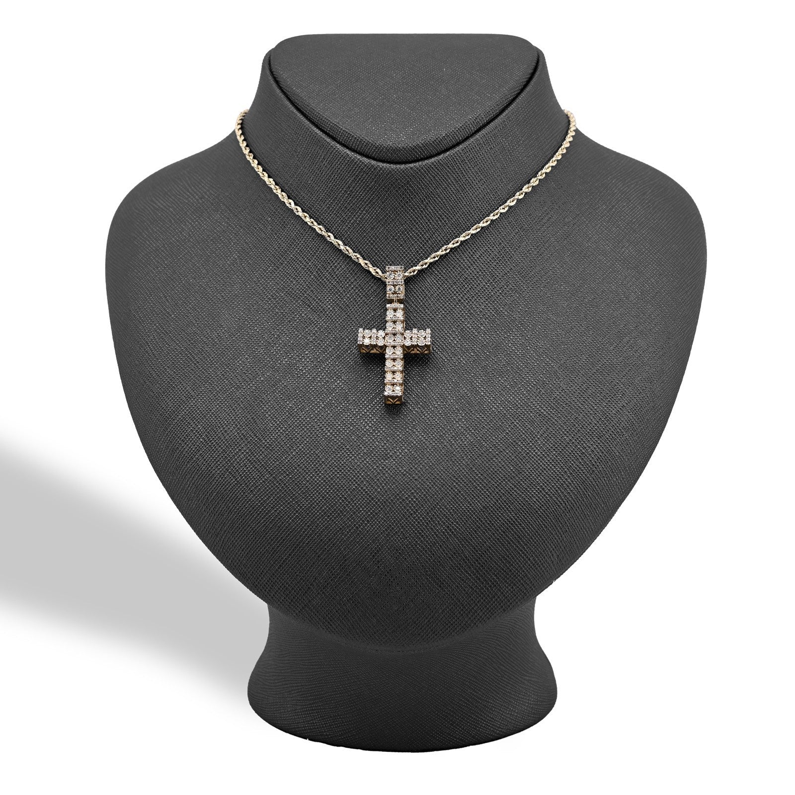 10k Yellow Gold 1CTW Pure Diamond Double Cluster Cross Pendant 6g Cageback Charm - Elite Jewelers - Charms & Pendants