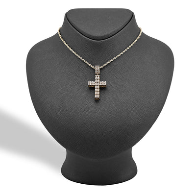 10k Yellow Gold 1CTW Pure Diamond Double Cluster Cross Pendant 6g Cageback Charm - Elite Jewelers - Charms & Pendants
