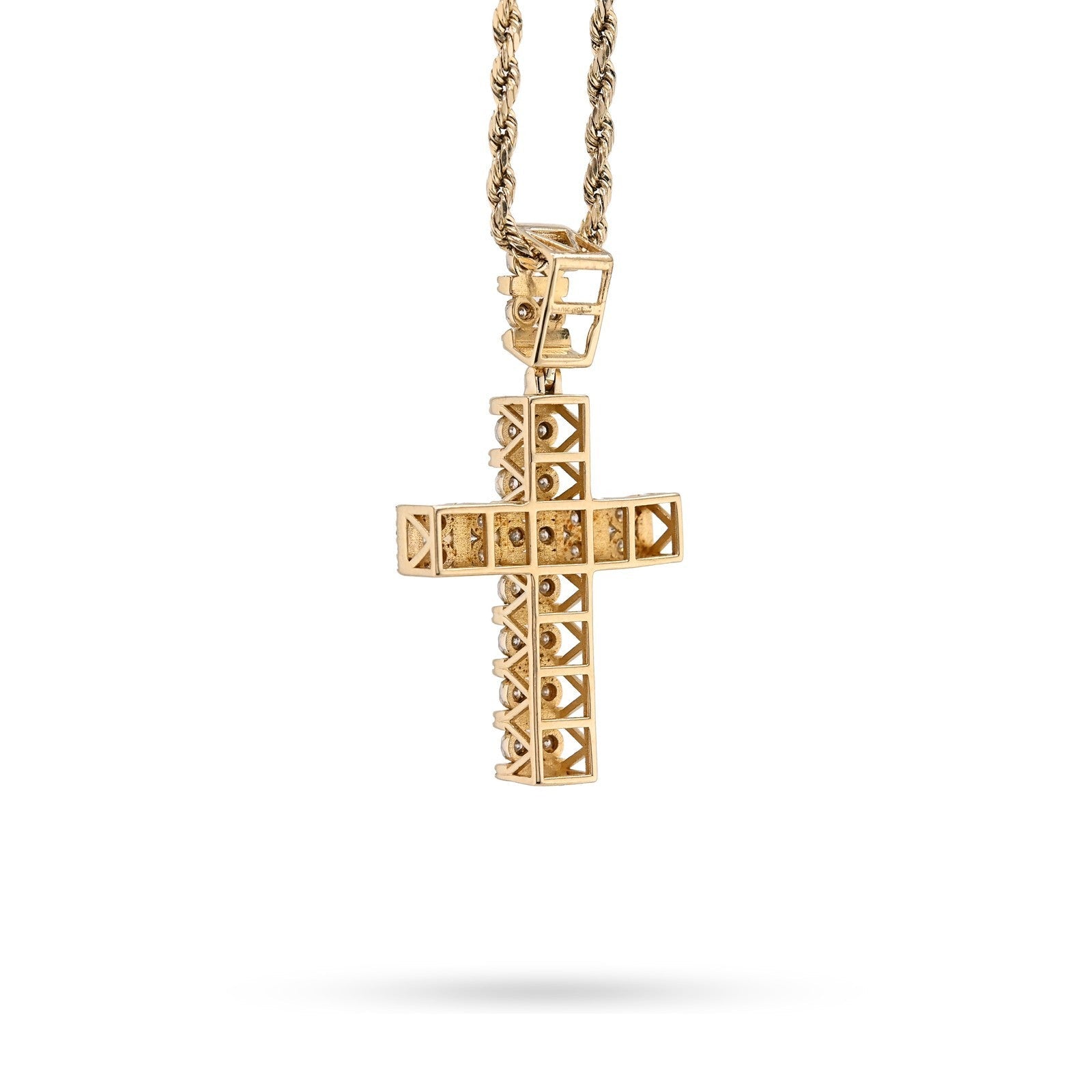 10k Yellow Gold 1CTW Pure Diamond Double Cluster Cross Pendant 6g Cageback Charm - Elite Jewelers - Charms & Pendants