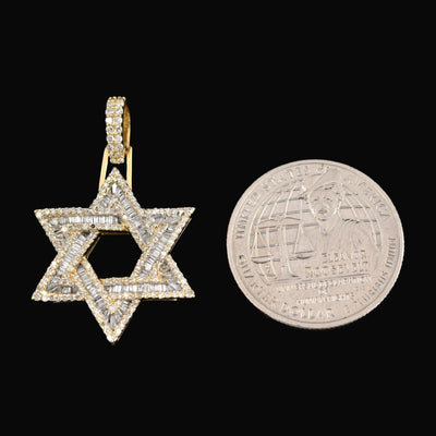 10k Yellow Gold 1CTW Round/Baguette Diamond Six Point Star Pendant 4.4g Charm - Elite Jewelers - Charms & Pendants