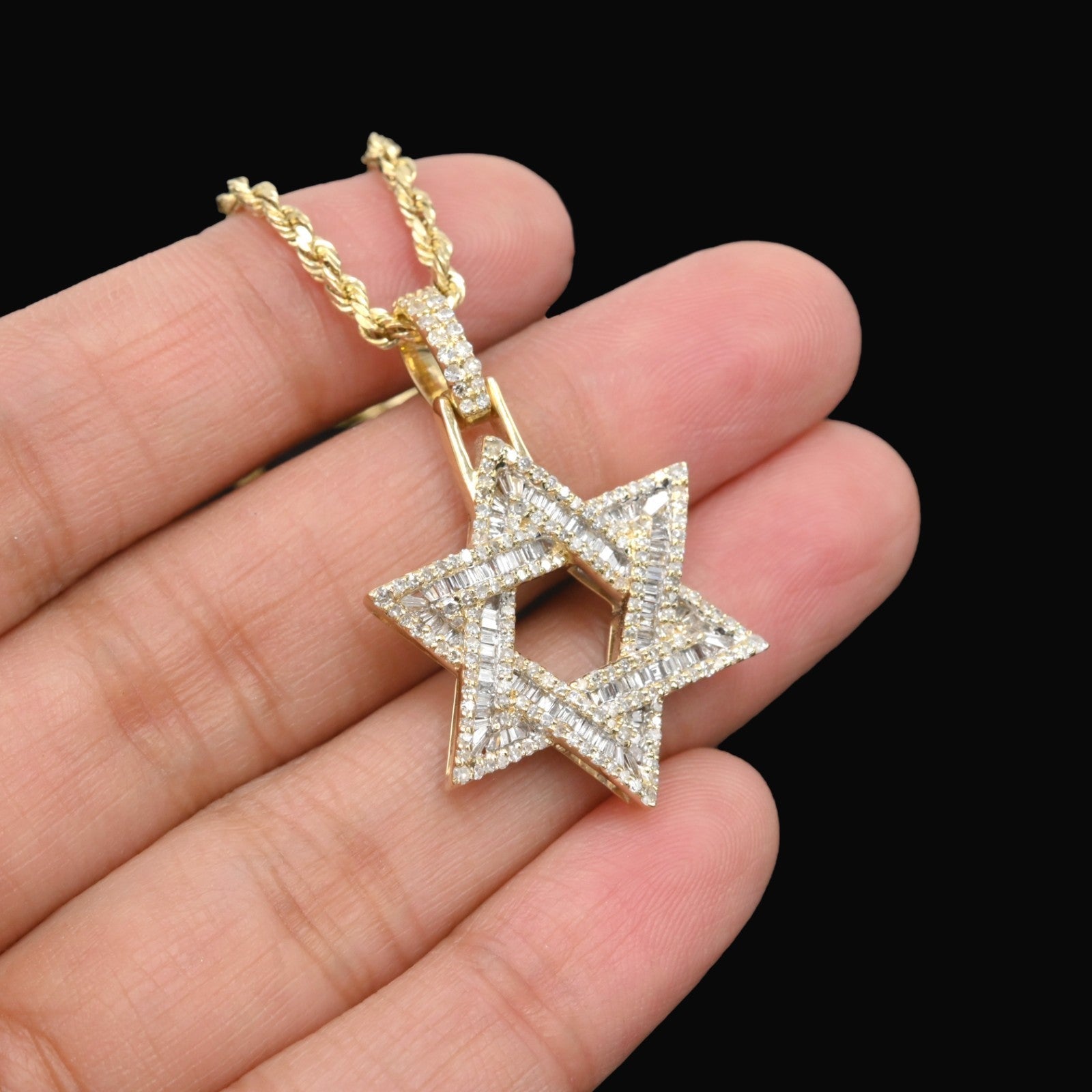 10k Yellow Gold 1CTW Round/Baguette Diamond Six Point Star Pendant 4.4g Charm - Elite Jewelers - Charms & Pendants