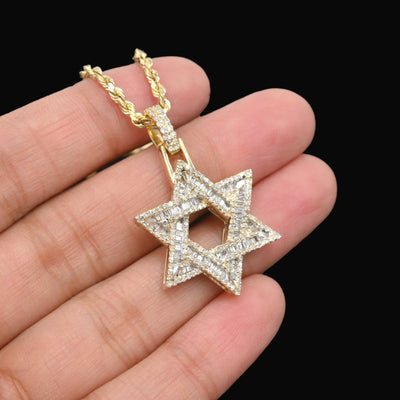10k Yellow Gold 1CTW Round/Baguette Diamond Six Point Star Pendant 4.4g Charm - Elite Jewelers - Charms & Pendants