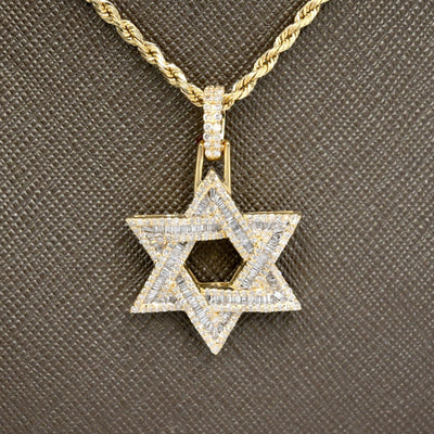 10k Yellow Gold 1CTW Round/Baguette Diamond Six Point Star Pendant 4.4g Charm - Elite Jewelers - Charms & Pendants