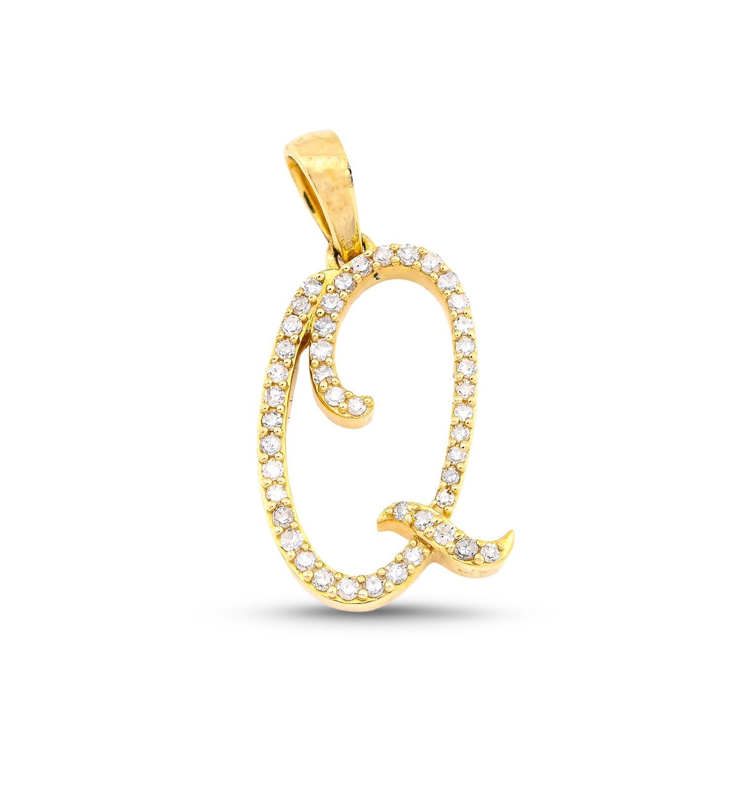 10k Yellow Gold 1g 0.16CTW Natural Diamond Initial "Q" Letter Pendant Charm - Elite Jewelers - Charms & Pendants