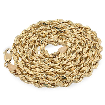 10k Yellow Gold 1MM - 5MM Diamond Cut Rope Chain For Mens Womens 14 - 30 Inches - Elite Jewelers - Necklaces & Chains
