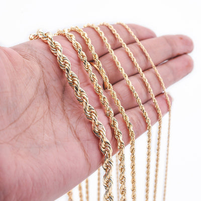 10k Yellow Gold 1MM - 5MM Diamond Cut Rope Chain For Mens Womens 14 - 30 Inches - Elite Jewelers - Necklaces & Chains