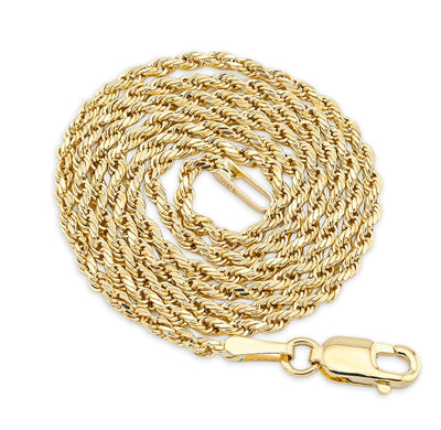 10k Yellow Gold 1MM - 5MM Diamond Cut Rope Chain For Mens Womens 14 - 30 Inches - Elite Jewelers - Necklaces & Chains