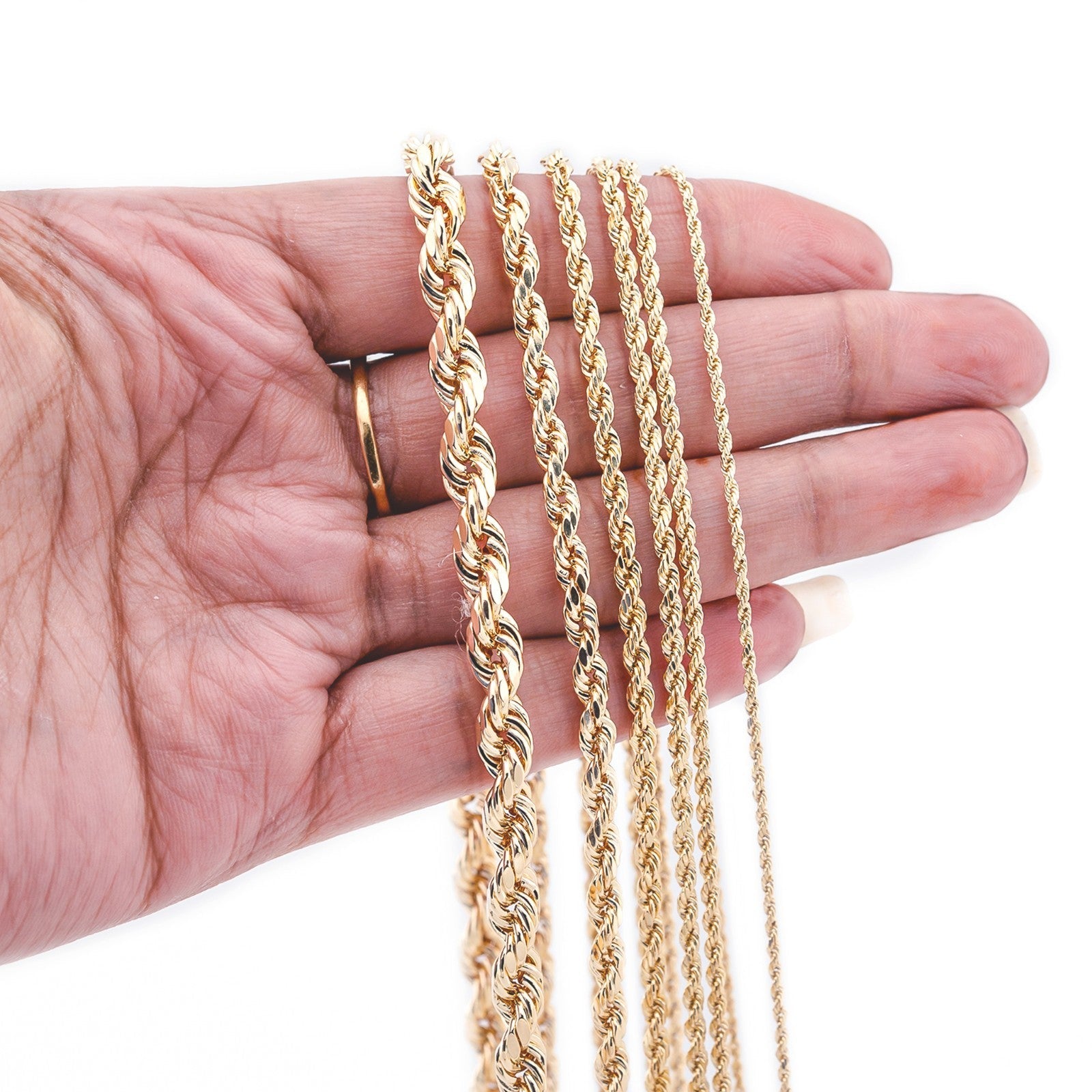 10k Yellow Gold 1MM - 5MM Diamond Cut Rope Chain For Mens Womens 14 - 30 Inches - Elite Jewelers - Necklaces & Chains