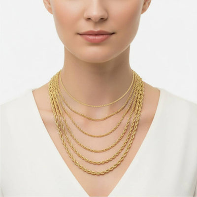 10k Yellow Gold 1MM - 5MM Diamond Cut Rope Chain For Mens Womens 14 - 30 Inches - Elite Jewelers - Necklaces & Chains