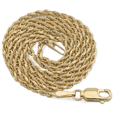 10k Yellow Gold 1MM Diamond Cut Hollow Rope Chain For Mens Womens 14 - 24 Inches - Elite Jewelers - Necklaces & Chains