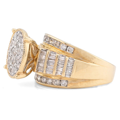 10K Yellow Gold 2 CT Natural Diamond Round/Baguette Natural Diamond Women Wedding Ring - Elite Jewelers - Rings