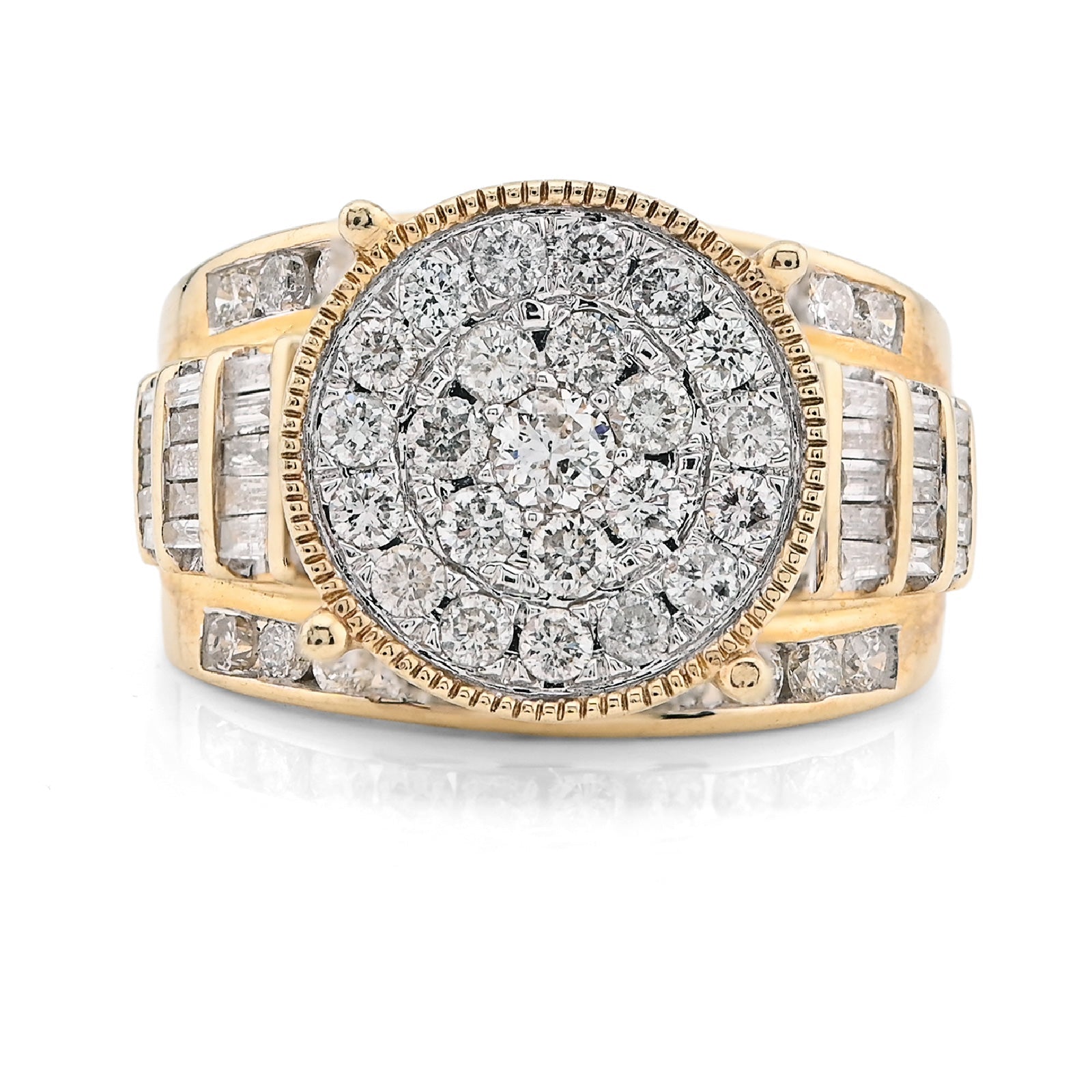 10K Yellow Gold 2 CT Natural Diamond Round/Baguette Natural Diamond Women Wedding Ring - Elite Jewelers - Rings