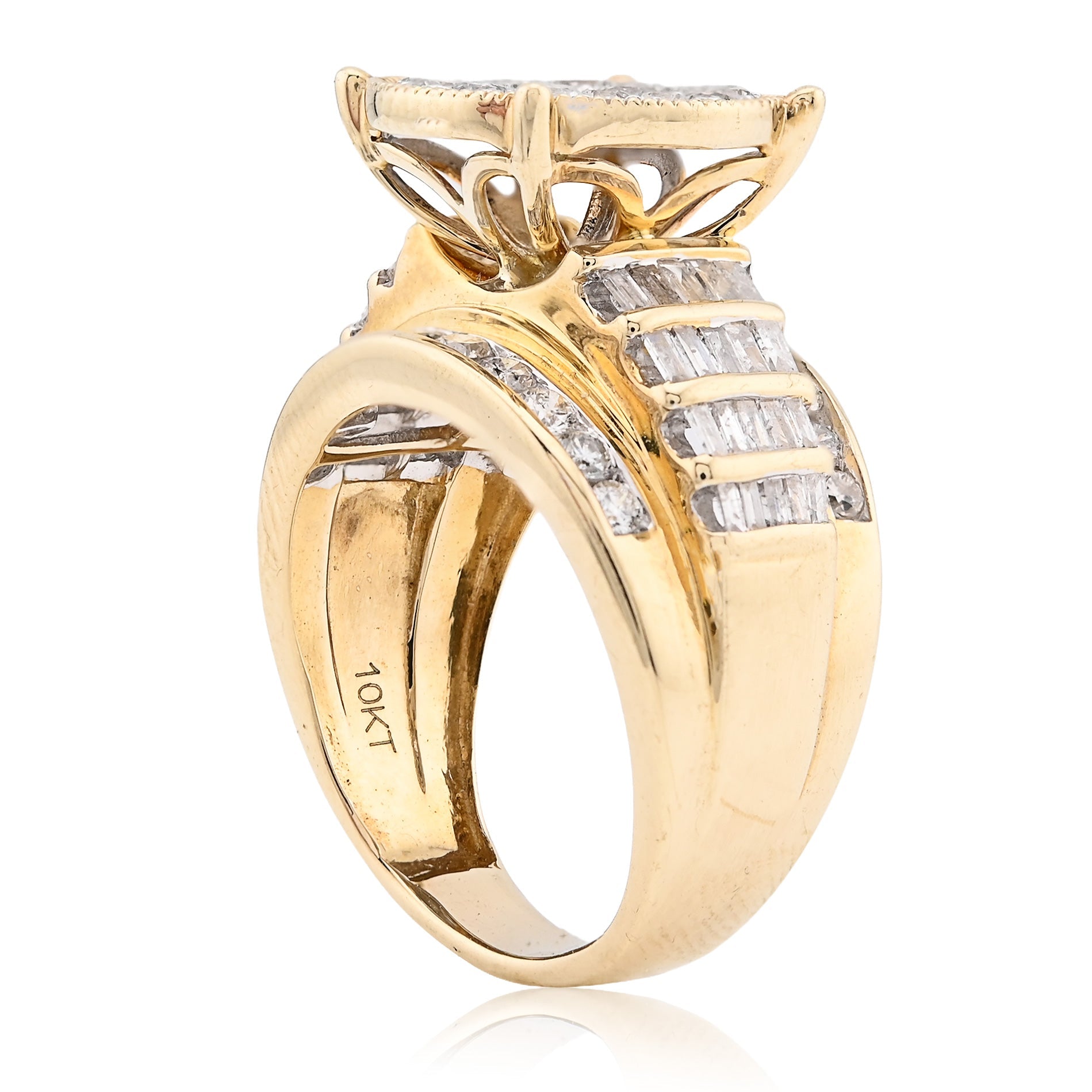 10K Yellow Gold 2 CT Natural Diamond Round/Baguette Natural Diamond Women Wedding Ring - Elite Jewelers - Rings
