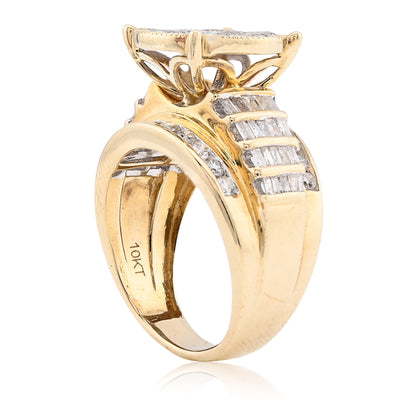10K Yellow Gold 2 CT Natural Diamond Round/Baguette Natural Diamond Women Wedding Ring - Elite Jewelers - Rings