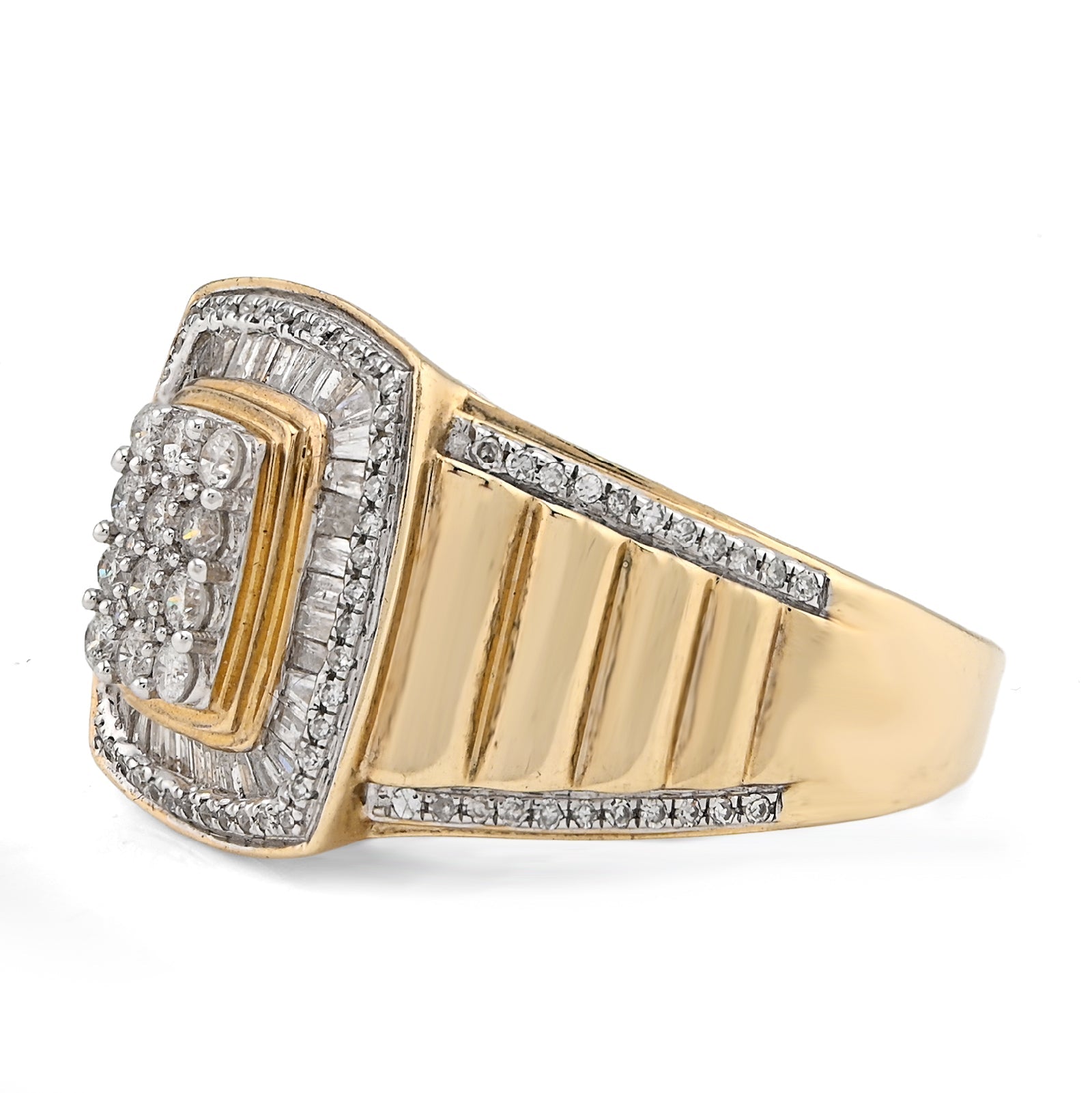 10K yellow Gold 2 Layer Rectangle Shape Round/Baguette 1.0CT Natural Diamond Men Pinky Ring - Elite Jewelers - Rings