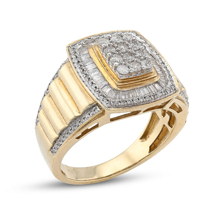 10K yellow Gold 2 Layer Rectangle Shape Round/Baguette 1.0CT Natural Diamond Men Pinky Ring - Elite Jewelers - Rings