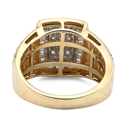10K yellow Gold 2 Layer Rectangle Shape Round/Baguette 1.0CT Natural Diamond Men Pinky Ring - Elite Jewelers - Rings