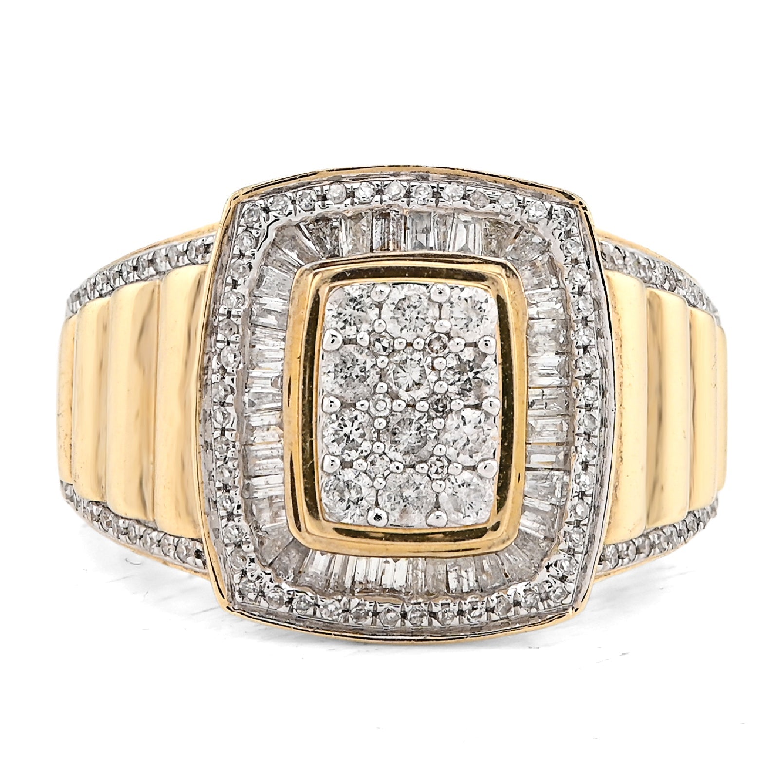 10K yellow Gold 2 Layer Rectangle Shape Round/Baguette 1.0CT Natural Diamond Men Pinky Ring - Elite Jewelers - Rings