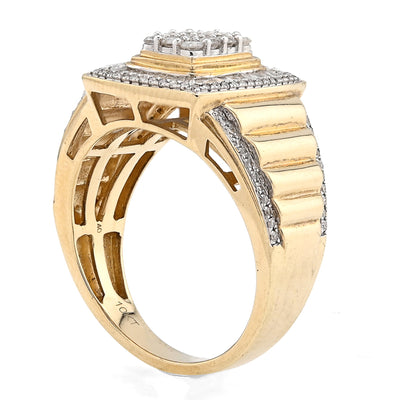 10K yellow Gold 2 Layer Rectangle Shape Round/Baguette 1.0CT Natural Diamond Men Pinky Ring - Elite Jewelers - Rings