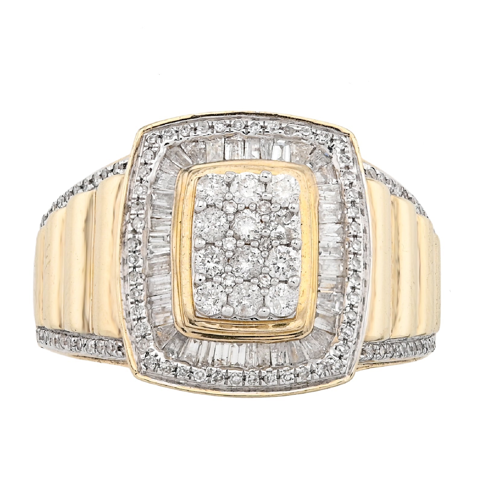 10K yellow Gold 2 Layer Rectangle Shape Round/Baguette 1.0CT Natural Diamond Men Pinky Ring - Elite Jewelers - Rings