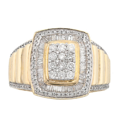 10K yellow Gold 2 Layer Rectangle Shape Round/Baguette 1.0CT Natural Diamond Men Pinky Ring - Elite Jewelers - Rings