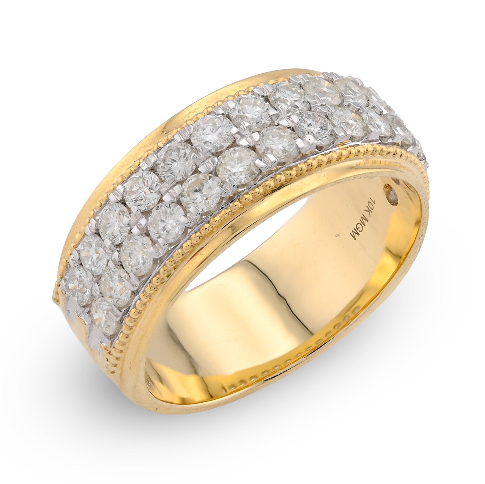 10K Yellow Gold 2 Row Natural Diamond 1.80CT Men Band - Elite Jewelers - Rings