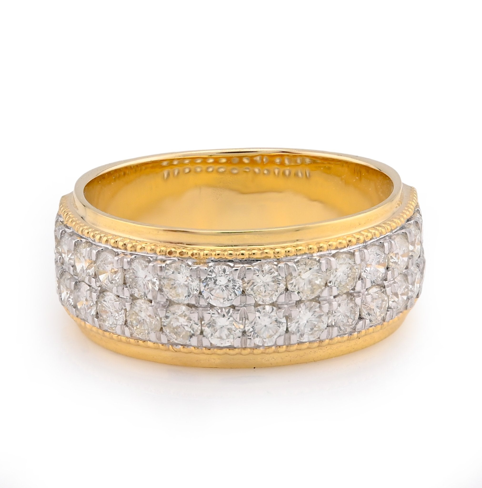 10K Yellow Gold 2 Row Natural Diamond 1.80CT Men Band - Elite Jewelers - Rings