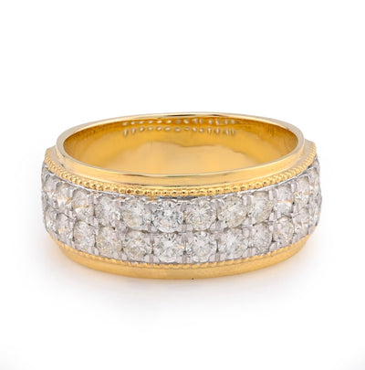 10K Yellow Gold 2 Row Natural Diamond 1.80CT Men Band - Elite Jewelers - Rings