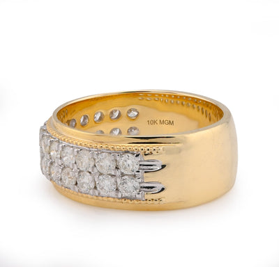 10K Yellow Gold 2 Row Natural Diamond 1.80CT Men Band - Elite Jewelers - Rings