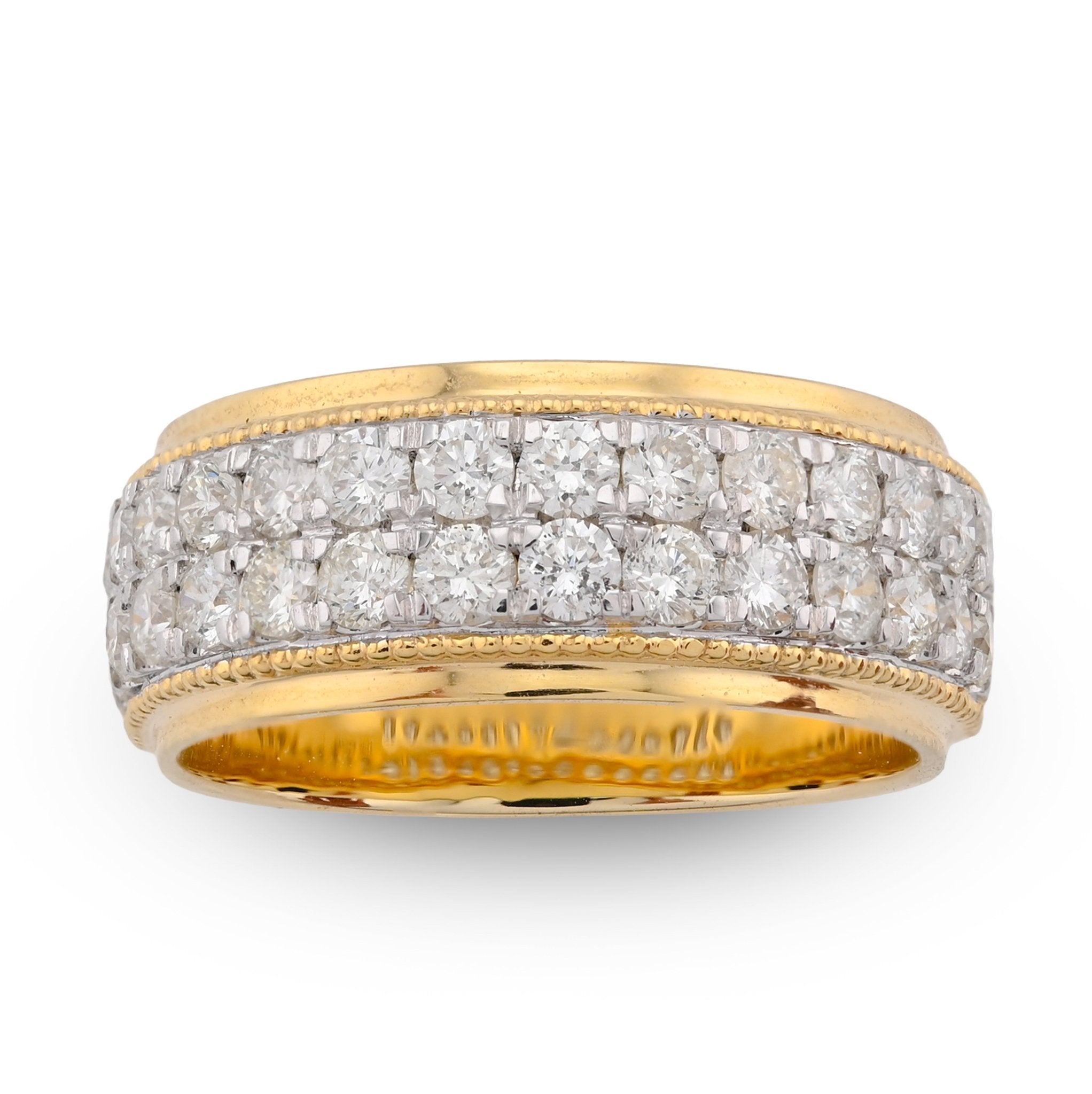 10K Yellow Gold 2 Row Natural Diamond 1.80CT Men Band - Elite Jewelers - Rings