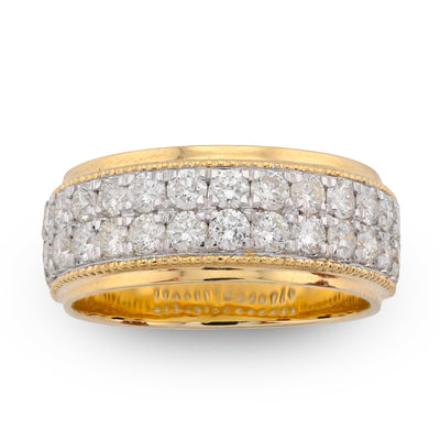 10K Yellow Gold 2 Row Natural Diamond 1.80CT Men Band - Elite Jewelers - Rings
