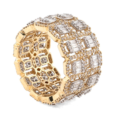 10K Yellow Gold 2 Row Round/Baguette 7CT Natural Diamond All Iced Men Ring - Elite Jewelers - Rings