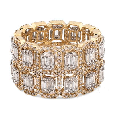 10K Yellow Gold 2 Row Round/Baguette 7CT Natural Diamond All Iced Men Ring - Elite Jewelers - Rings