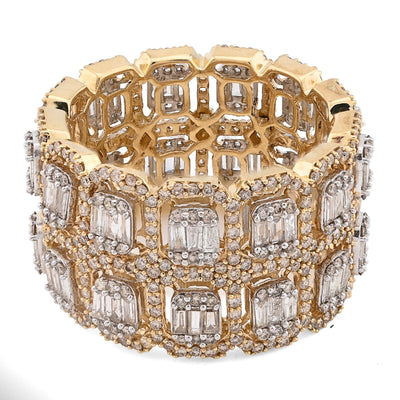 10K Yellow Gold 2 Row Round/Baguette 7CT Natural Diamond All Iced Men Ring - Elite Jewelers - Rings