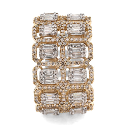 10K Yellow Gold 2 Row Round/Baguette 7CT Natural Diamond All Iced Men Ring - Elite Jewelers - Rings