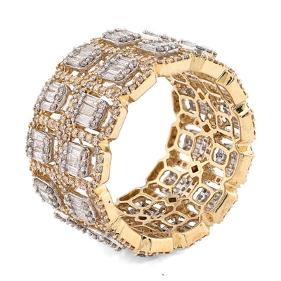10K Yellow Gold 2 Row Round/Baguette 7CT Natural Diamond All Iced Men Ring - Elite Jewelers - Rings