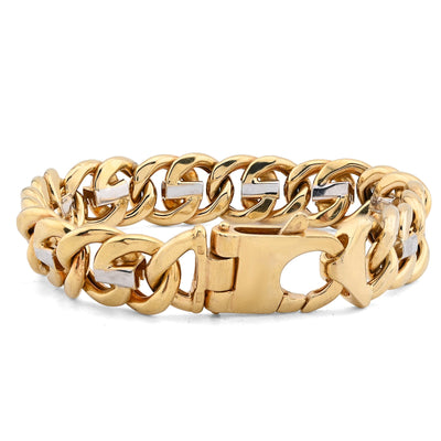 10K Yellow Gold 2 Tone Cuban Link Custom Made Men 8.5" 14MM Bracelet - Elite Jewelers - Bracelets