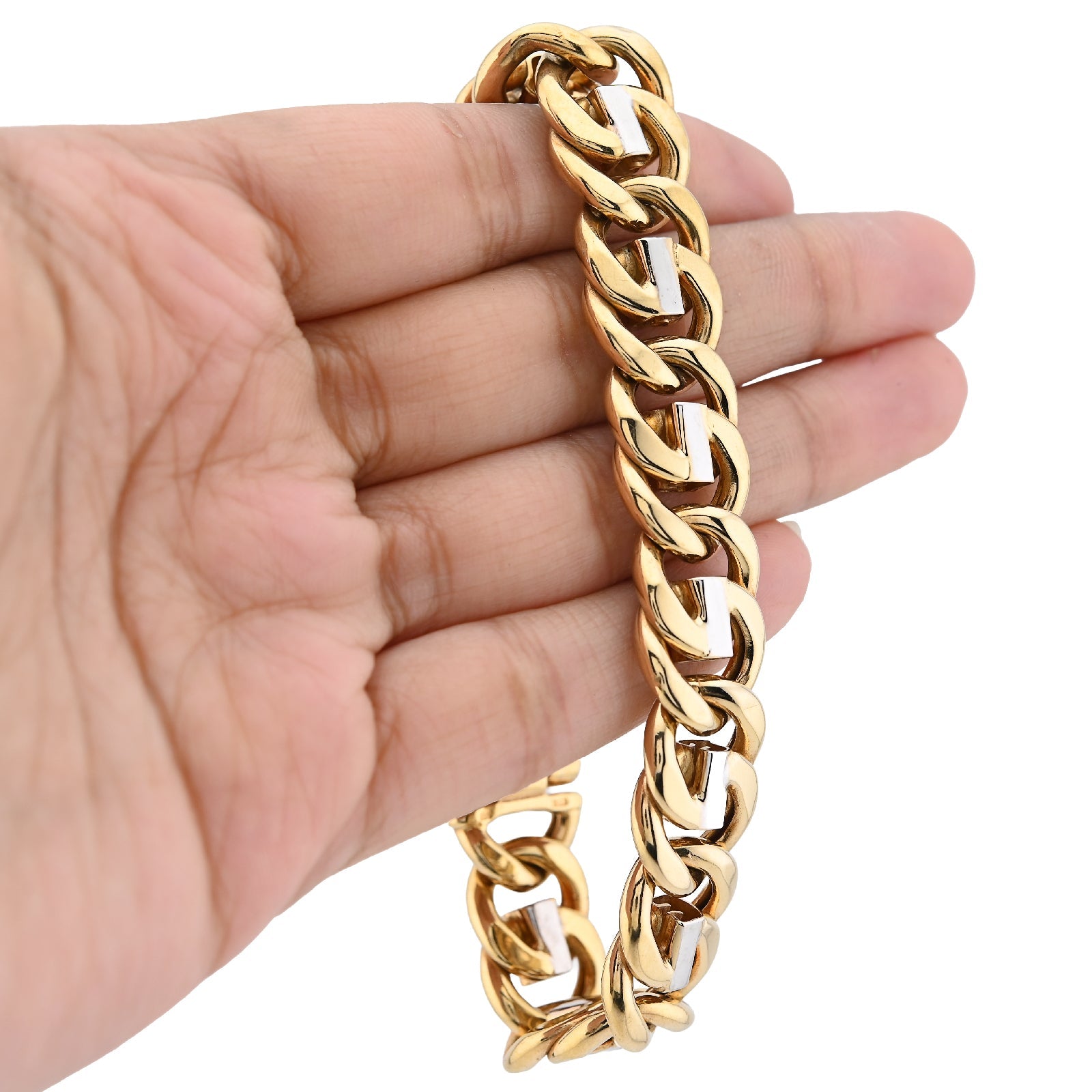 10K Yellow Gold 2 Tone Cuban Link Custom Made Men 8.5" 14MM Bracelet - Elite Jewelers - Bracelets