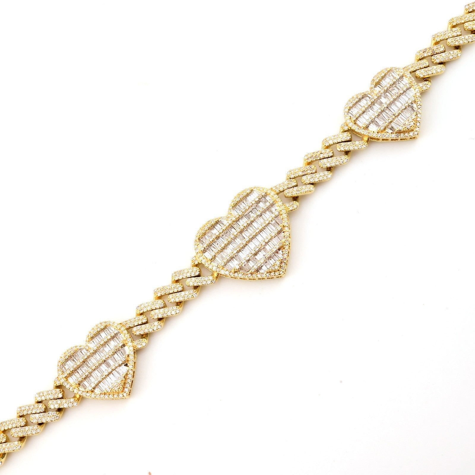 10k Yellow Gold 20 Inch 6.6CTW Baguette Diamond Heart Cuban Link Chain 42.6g - Elite Jewelers - Necklaces & Chains