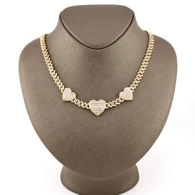 10k Yellow Gold 20 Inch 6.6CTW Baguette Diamond Heart Cuban Link Chain 42.6g - Elite Jewelers - Necklaces & Chains