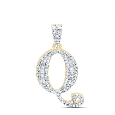 10k Yellow Gold 2.01g 0.29CTW Natural Diamond Initial "Q" Baguette Pendant Charm - Elite Jewelers - Charms & Pendants