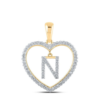 10k Yellow Gold 2.03g 0.26CTW Natural Diamond Initial "N" Pendant Heart Charm - Elite Jewelers - Charms & Pendants