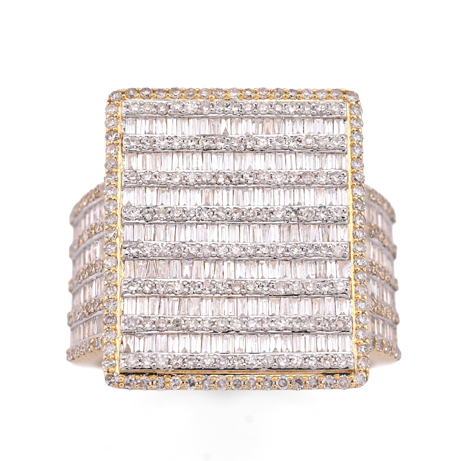 10K Yellow Gold 2.04CT Natural Diamond Big Rectangle Men Round Baguette Ring - Elite Jewelers - Rings
