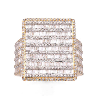10K Yellow Gold 2.04CT Natural Diamond Big Rectangle Men Round Baguette Ring - Elite Jewelers - Rings
